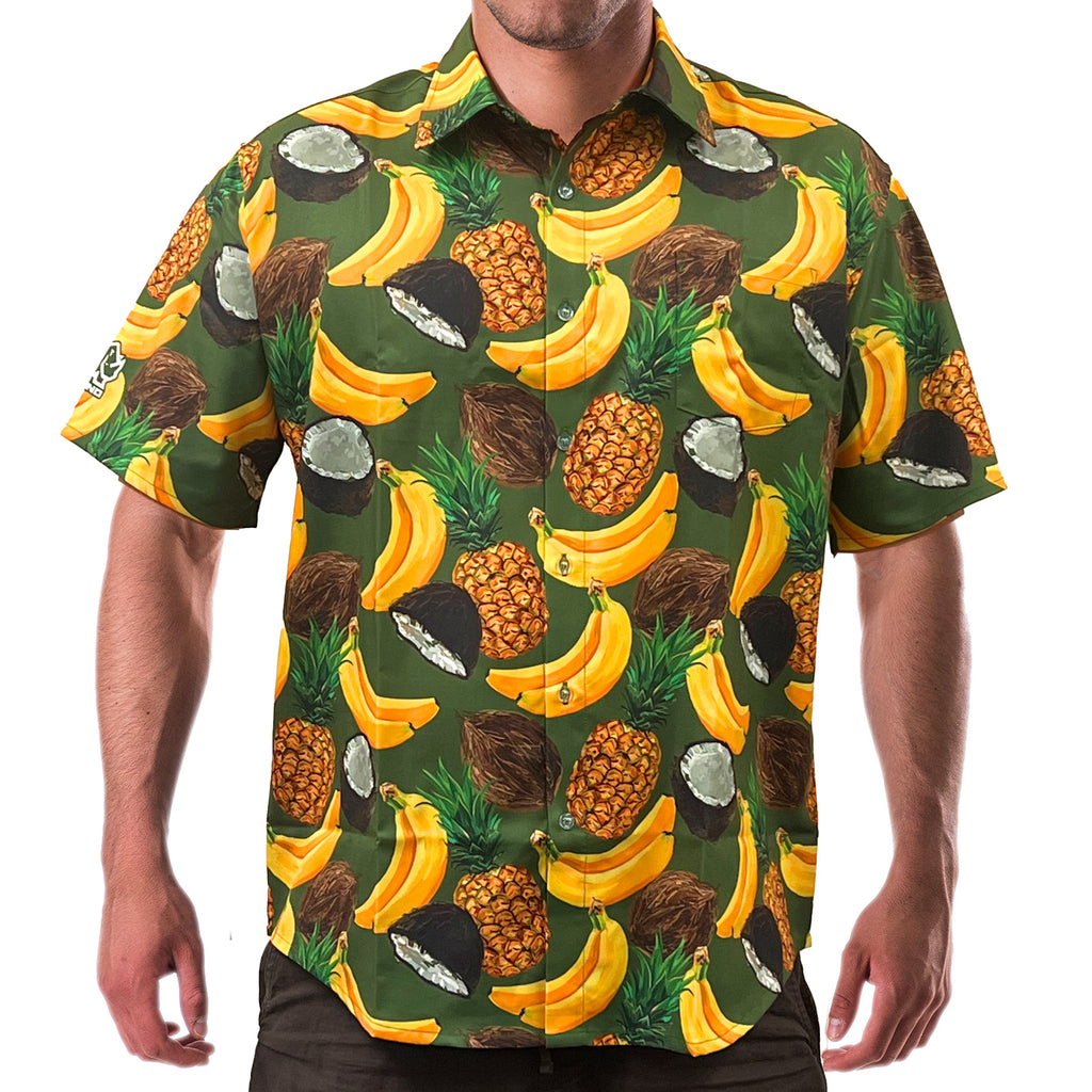 Rhino Saturday Social Button Down Shirt - Banana Coco Loco Dark Green