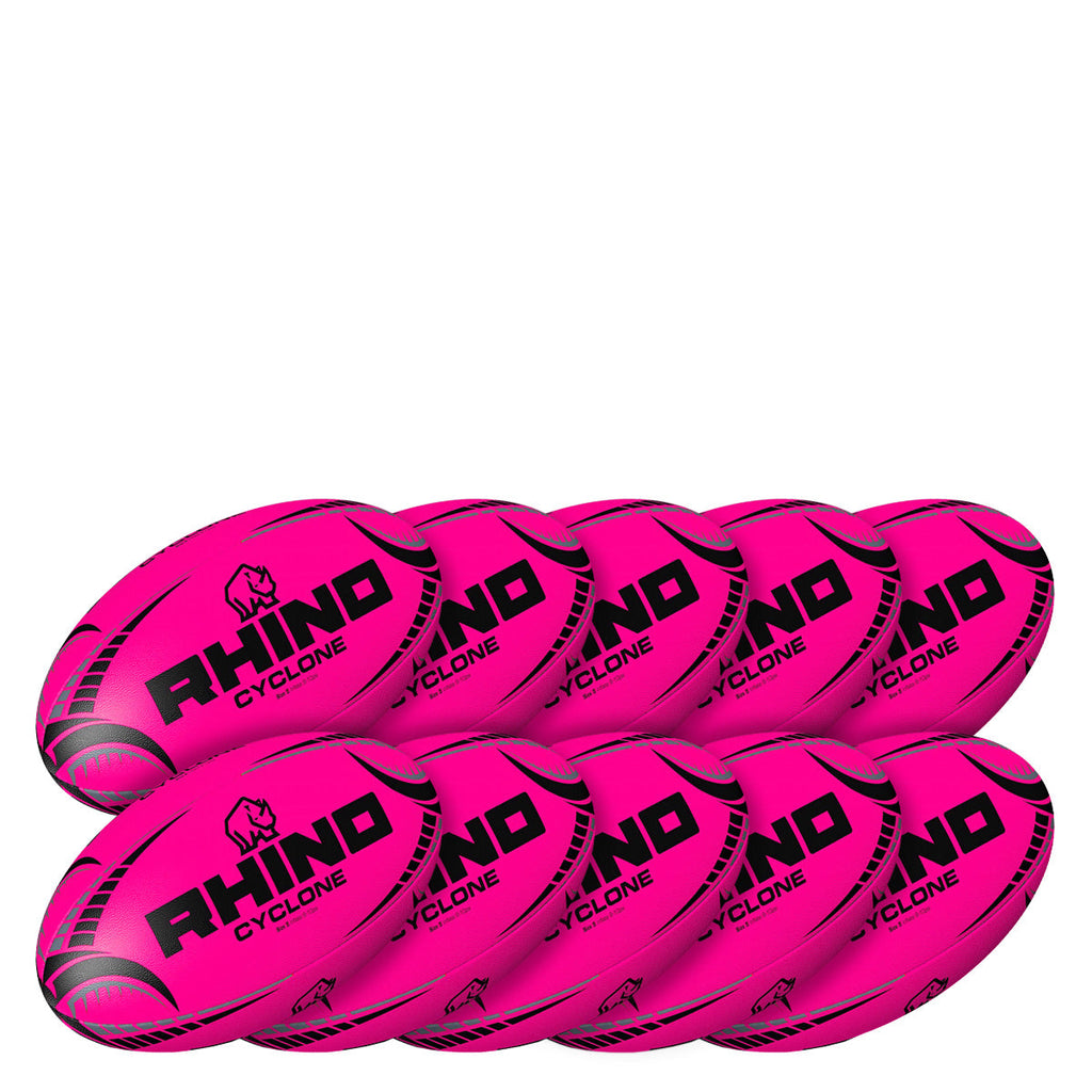 10pc Fluorescent Cyclone Practice Rugby Ball Bundle 3
