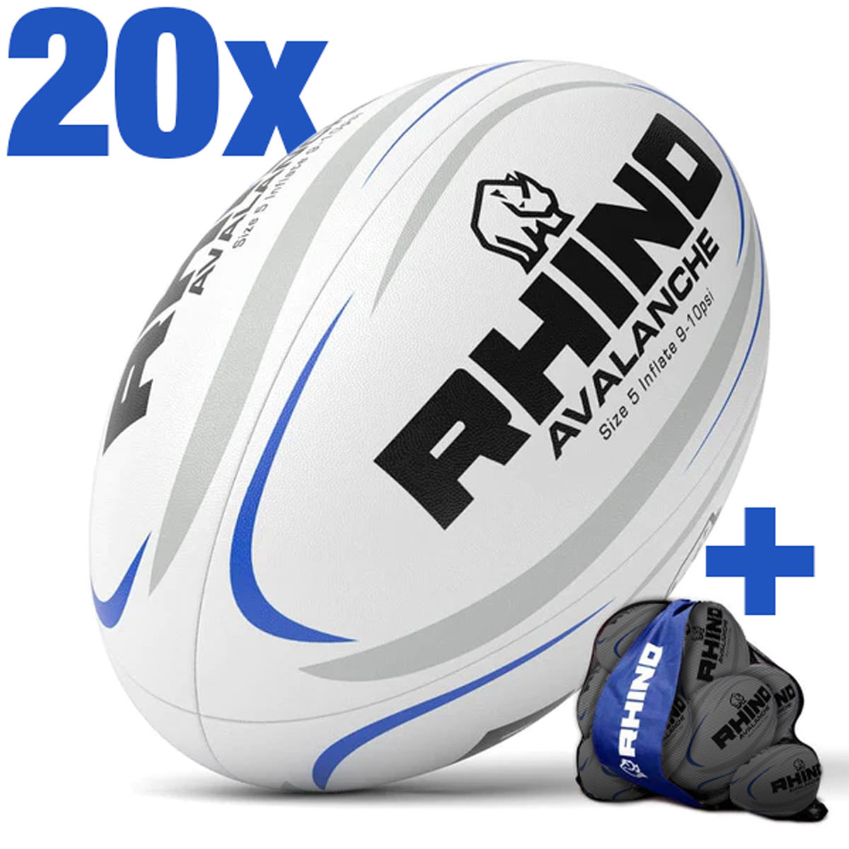 20pc Rhino Avalanche Training Rugby Ball Bundle with Bag Rhino Rugby