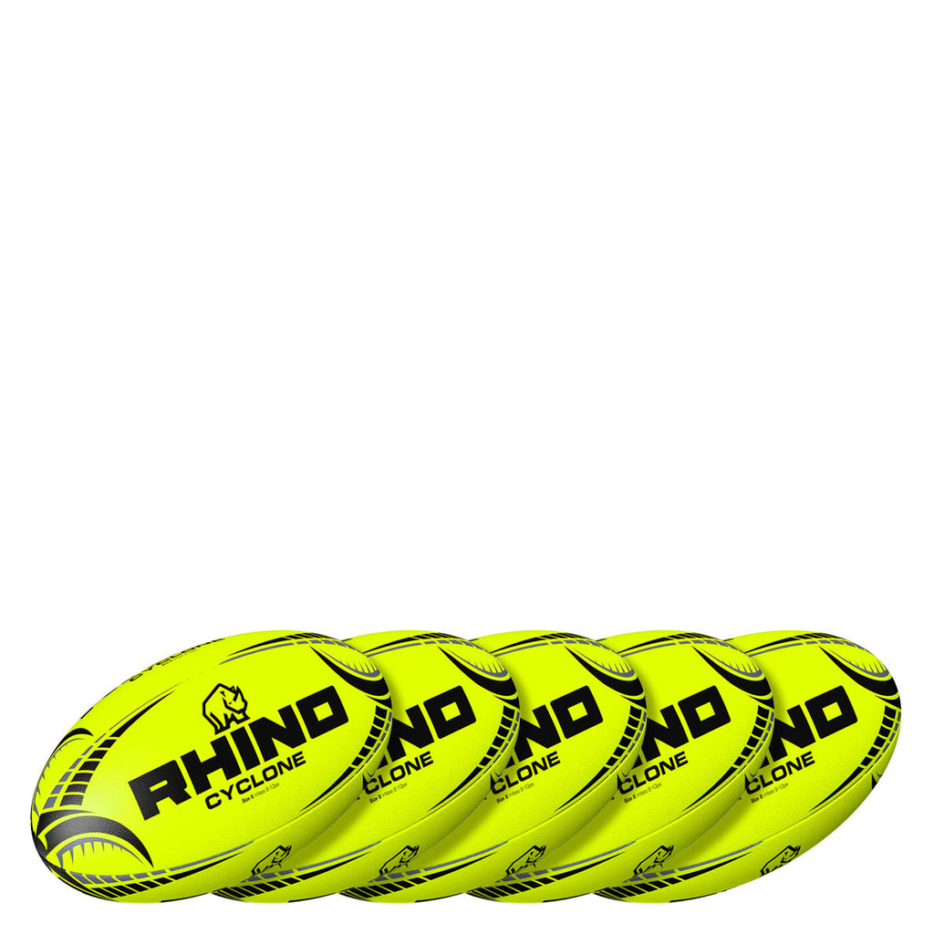 5pc Fluorescent Cyclone Practice Rugby Ball Bundle 3