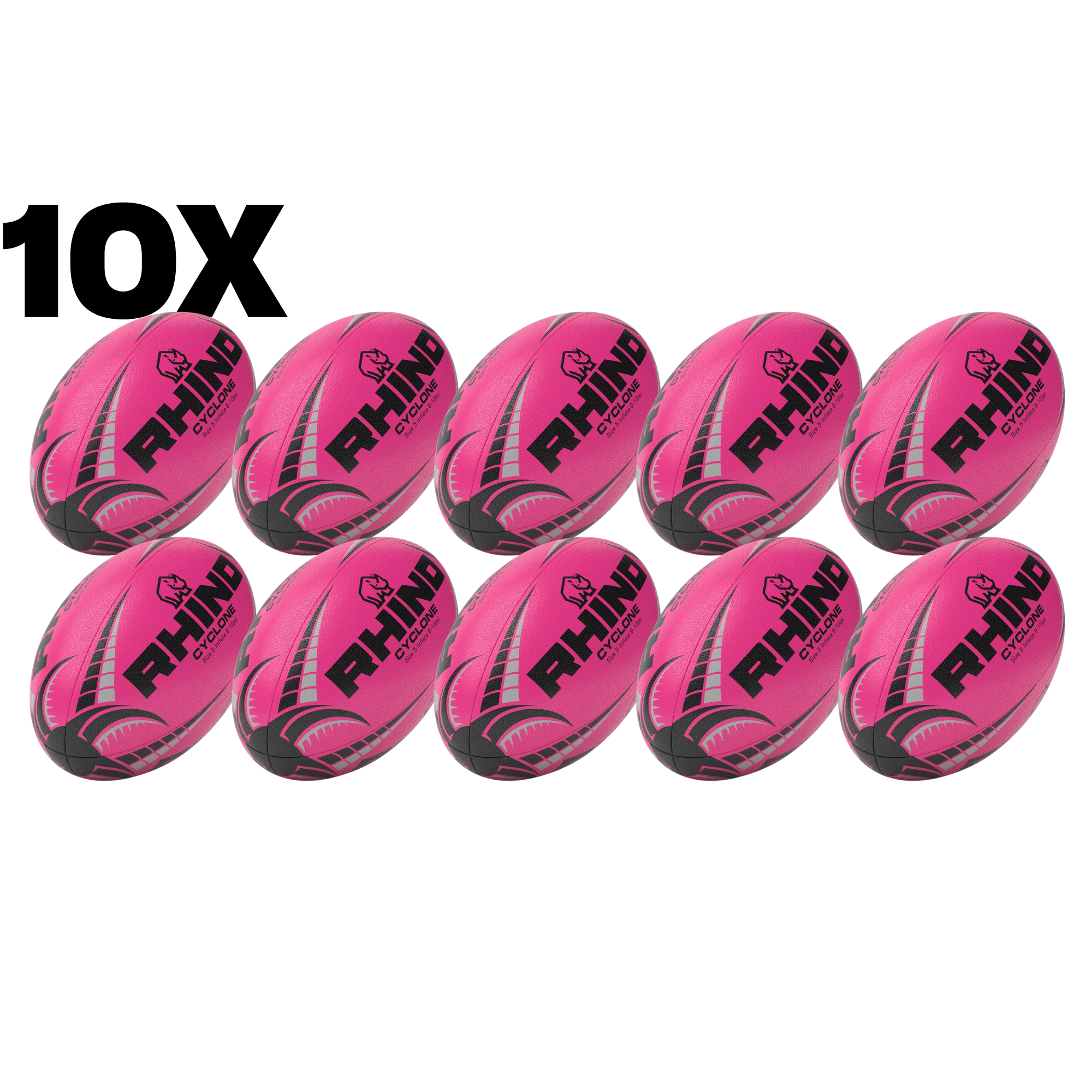 10pc Fluorescent Cyclone Practice Rugby Ball Bundle