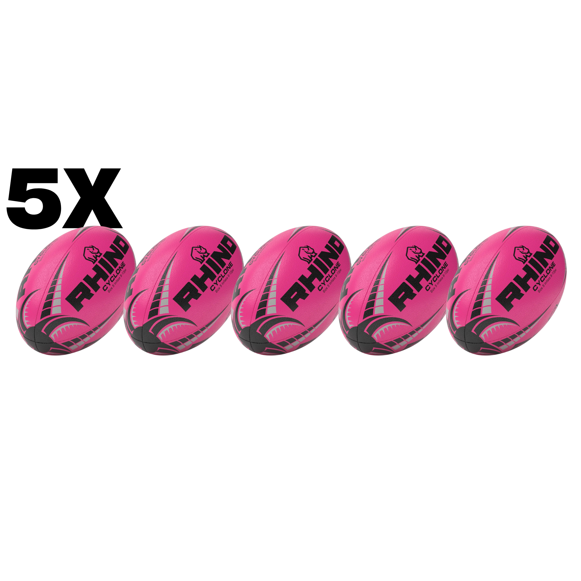 5pc Fluorescent Cyclone Practice Rugby Ball Bundle