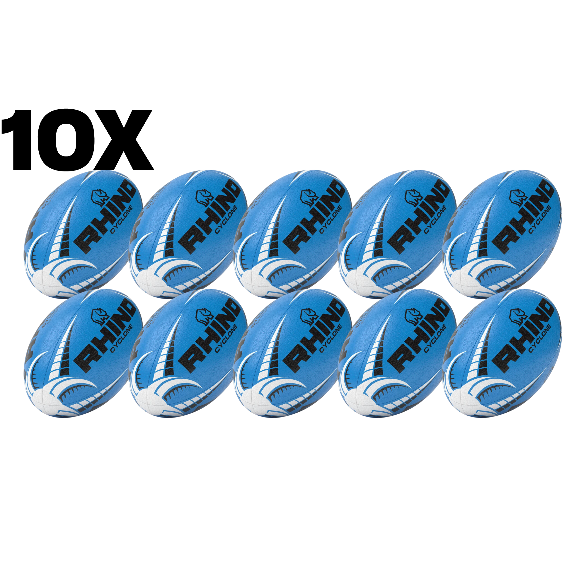 10pc Fluorescent Cyclone Practice Rugby Ball Bundle