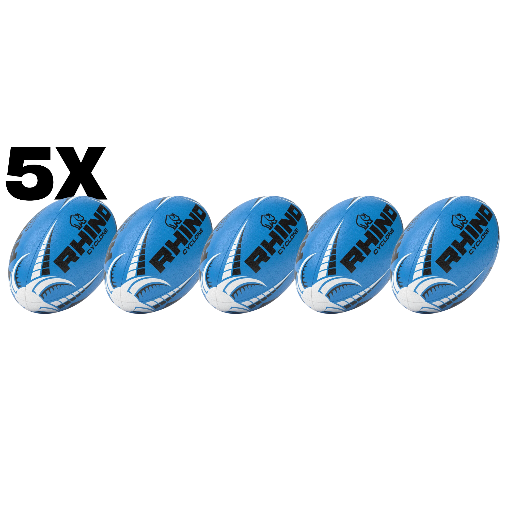 5pc Fluorescent Cyclone Practice Rugby Ball Bundle