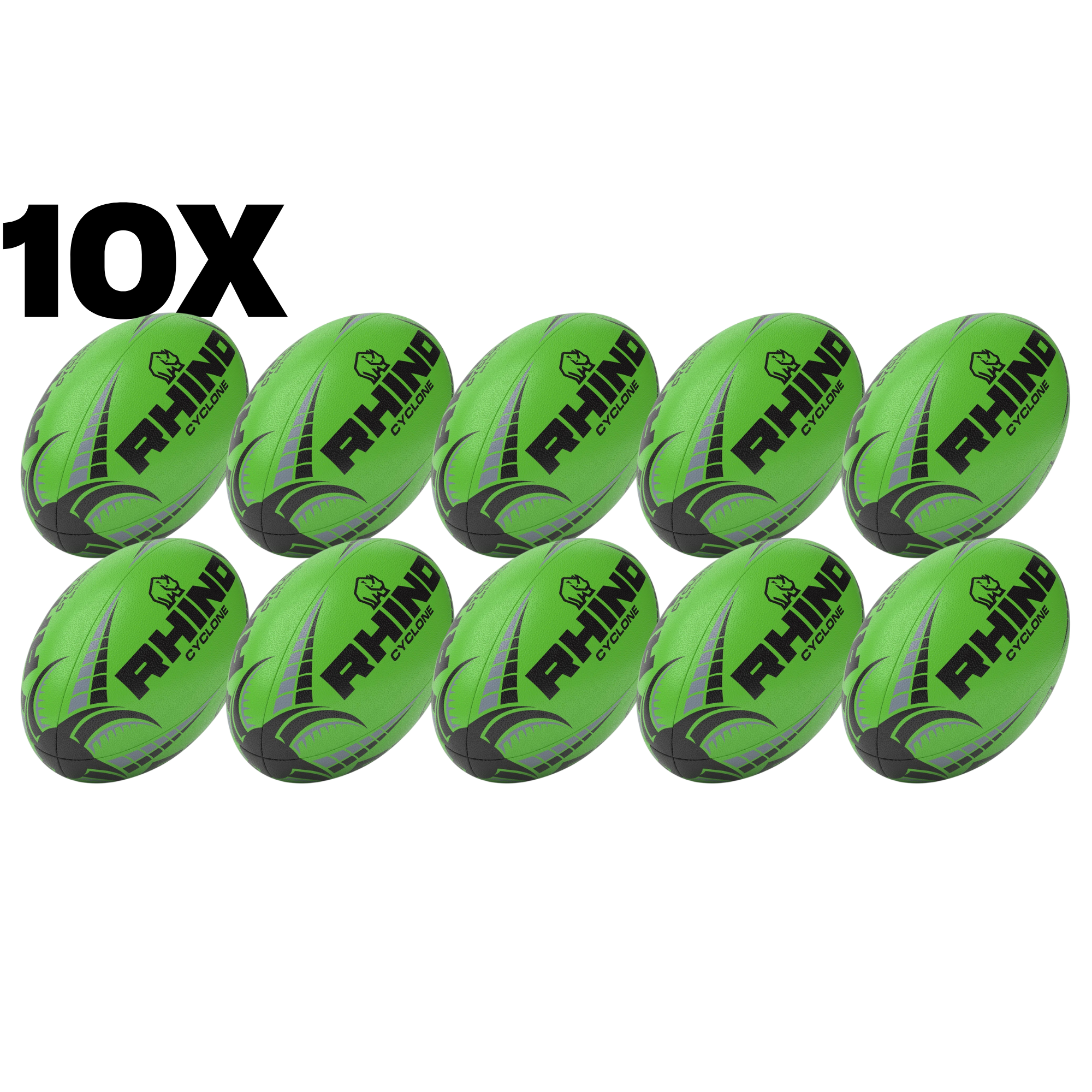 10pc Fluorescent Cyclone Practice Rugby Ball Bundle