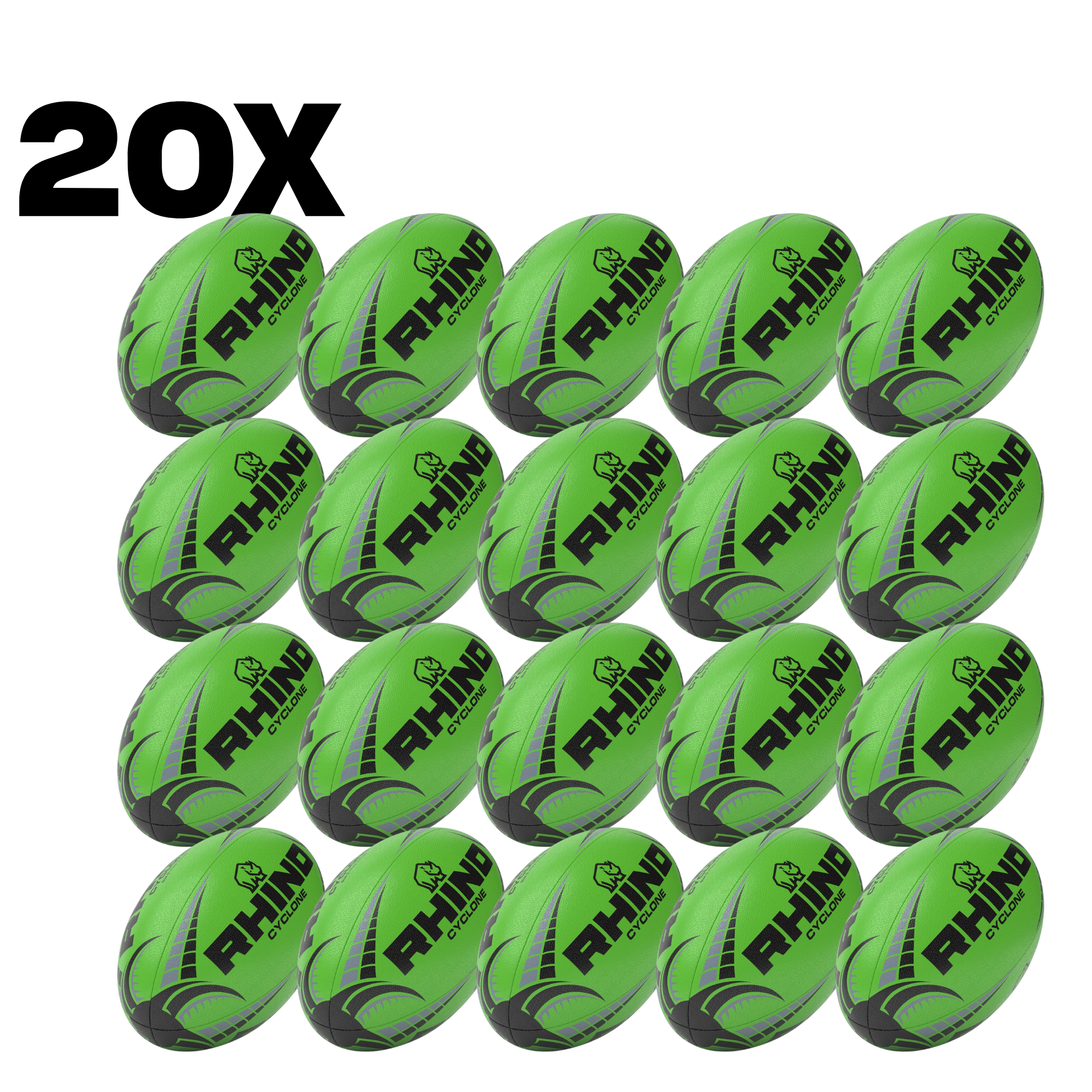 20pc Fluorescent Cyclone Practice Rugby Ball Bundle