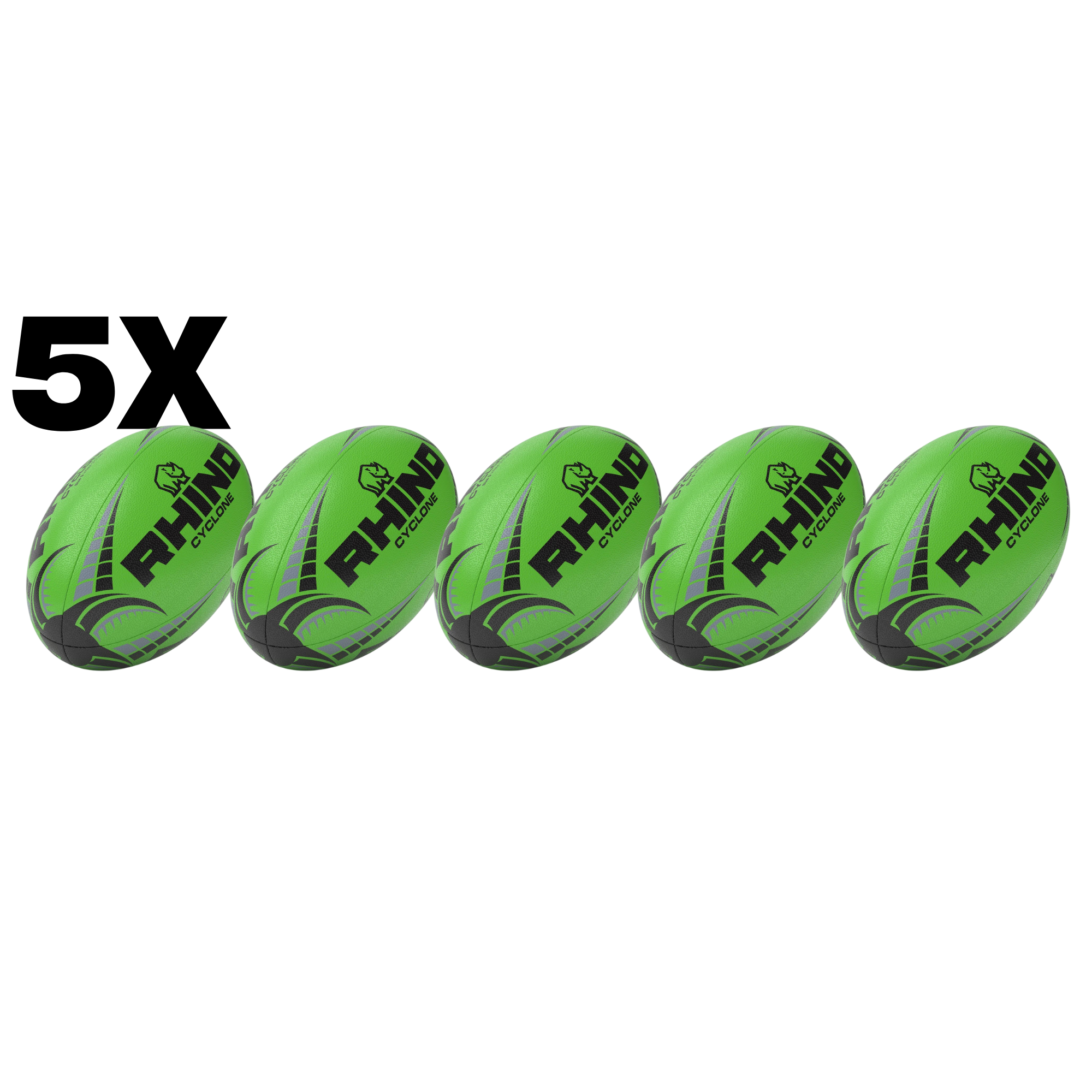 5pc Fluorescent Cyclone Practice Rugby Ball Bundle