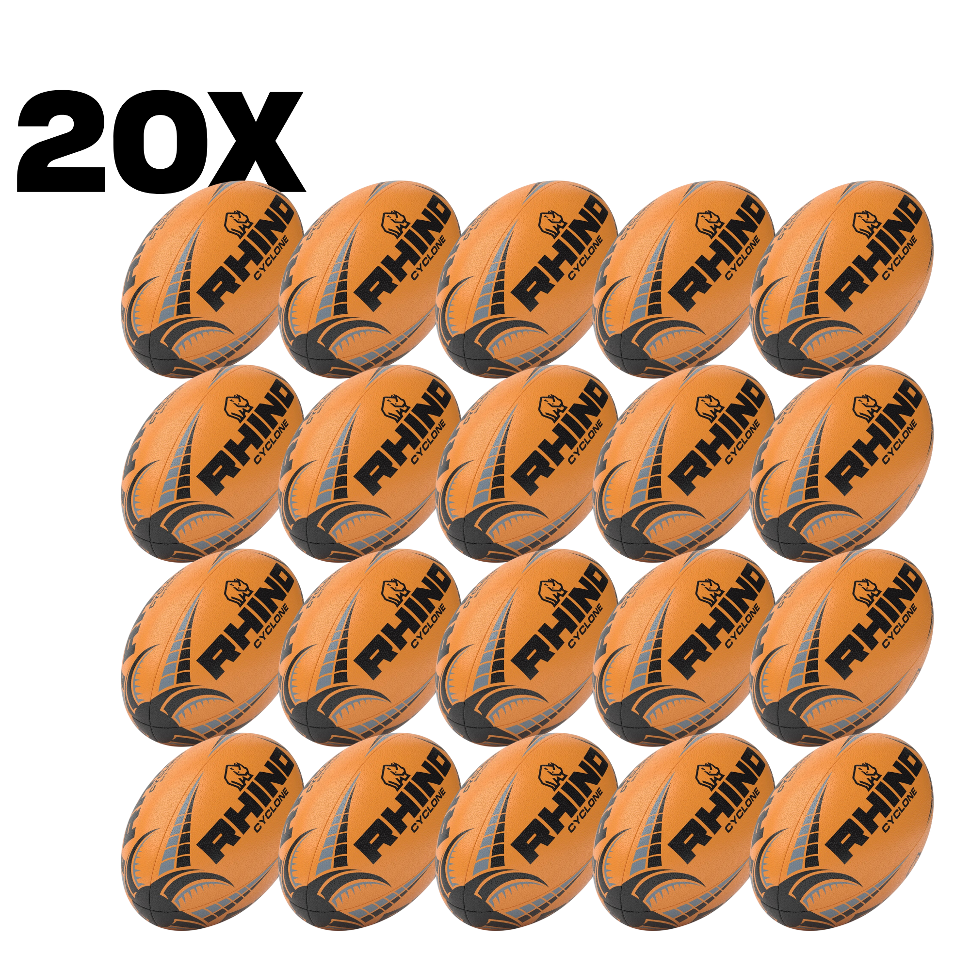 20pc Fluorescent Cyclone Practice Rugby Ball Bundle