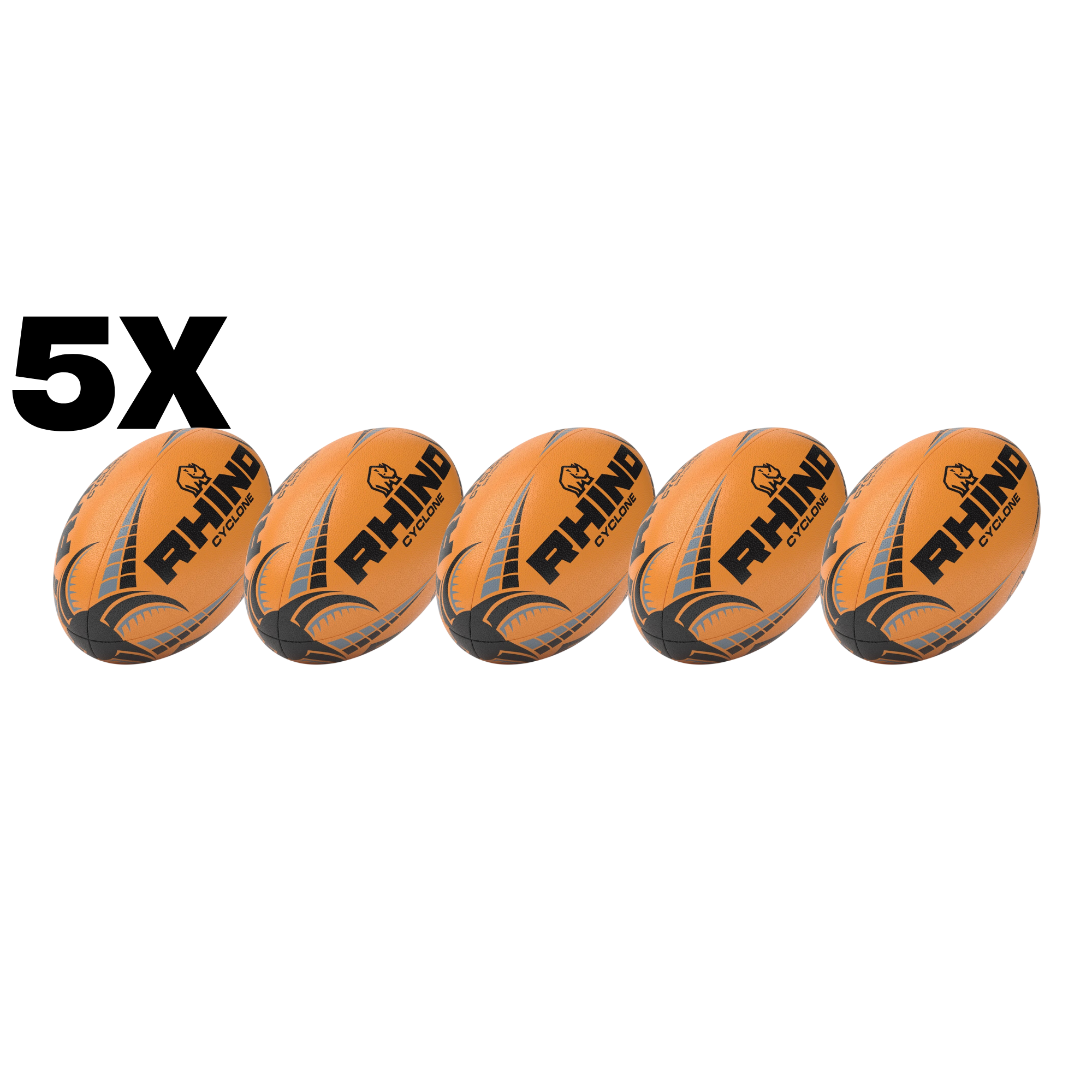 5pc Fluorescent Cyclone Practice Rugby Ball Bundle