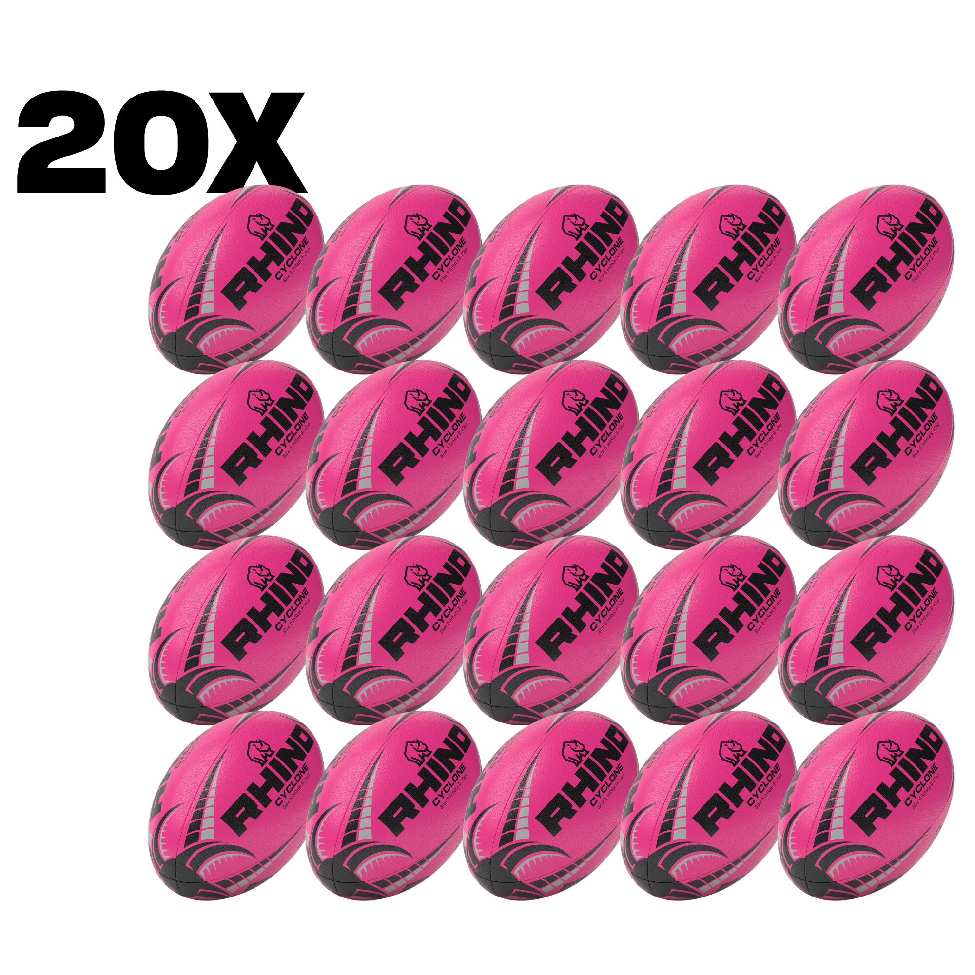 20pc Fluorescent Cyclone Practice Rugby Ball Bundle