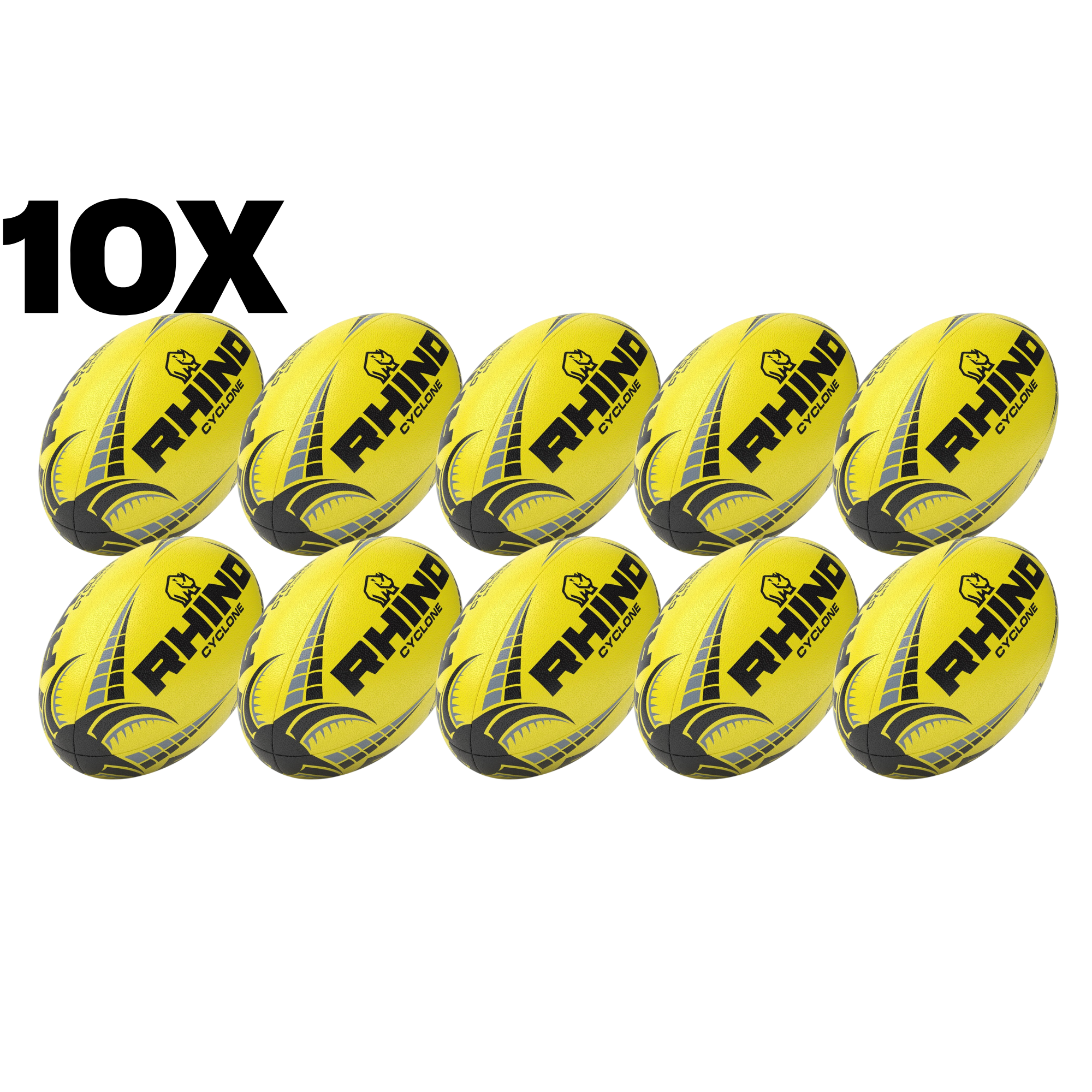 10pc Fluorescent Cyclone Practice Rugby Ball Bundle