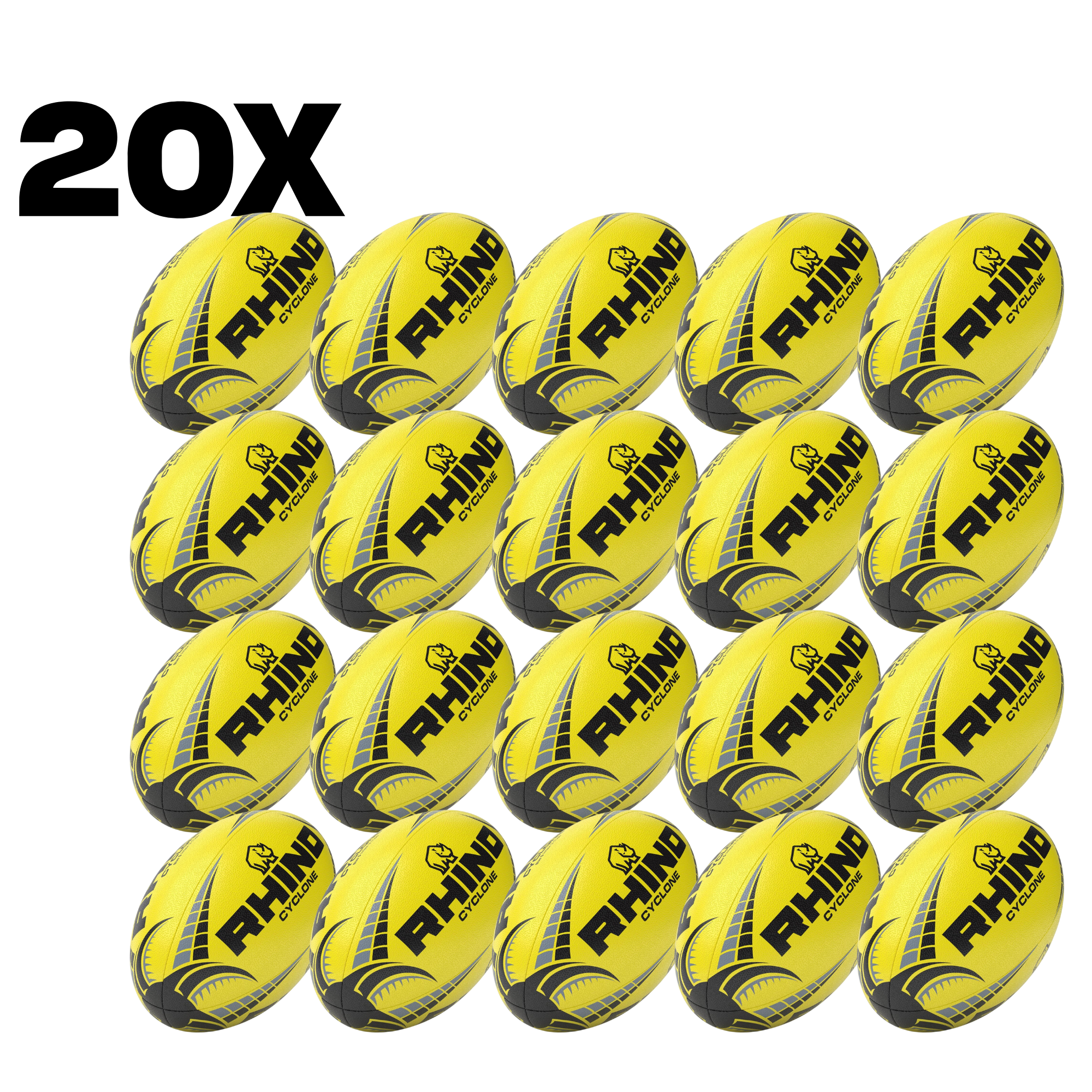 20pc Fluorescent Cyclone Practice Rugby Ball Bundle