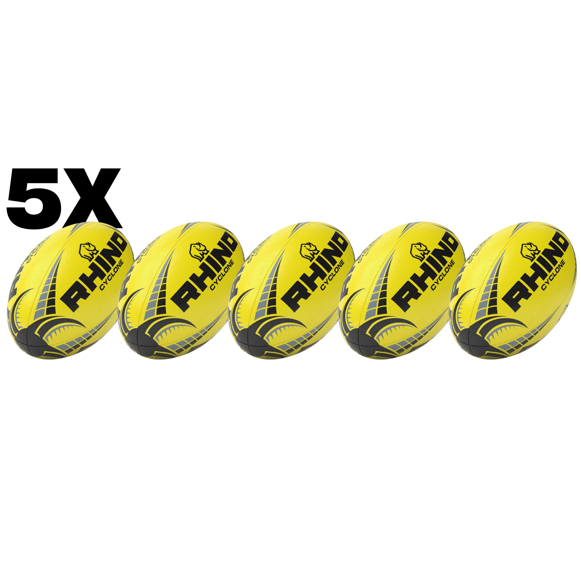 5pc Fluorescent Cyclone Practice Rugby Ball Bundle