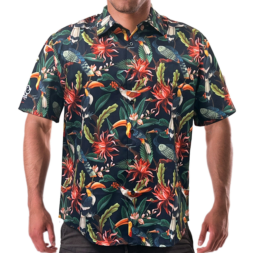 Rhino Saturday Social Button Down Shirt - Tropical Evening Black